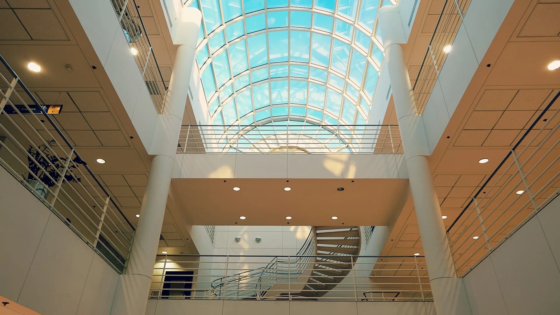 Curved glass skylight atrium filled with daylight