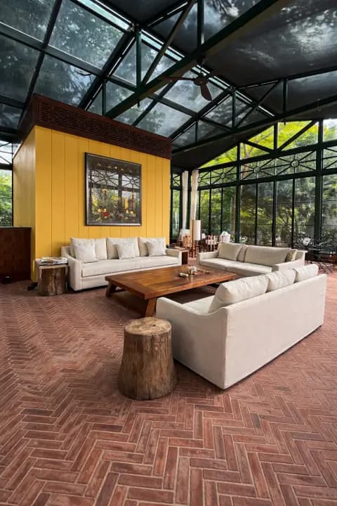 Living room with a glazed conservatory roof